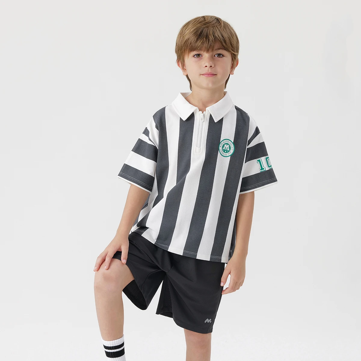 

MARC&JANIE Boys Girls Vertical Striped Sports Short Sleeve Polo Shirt for Summer 240623