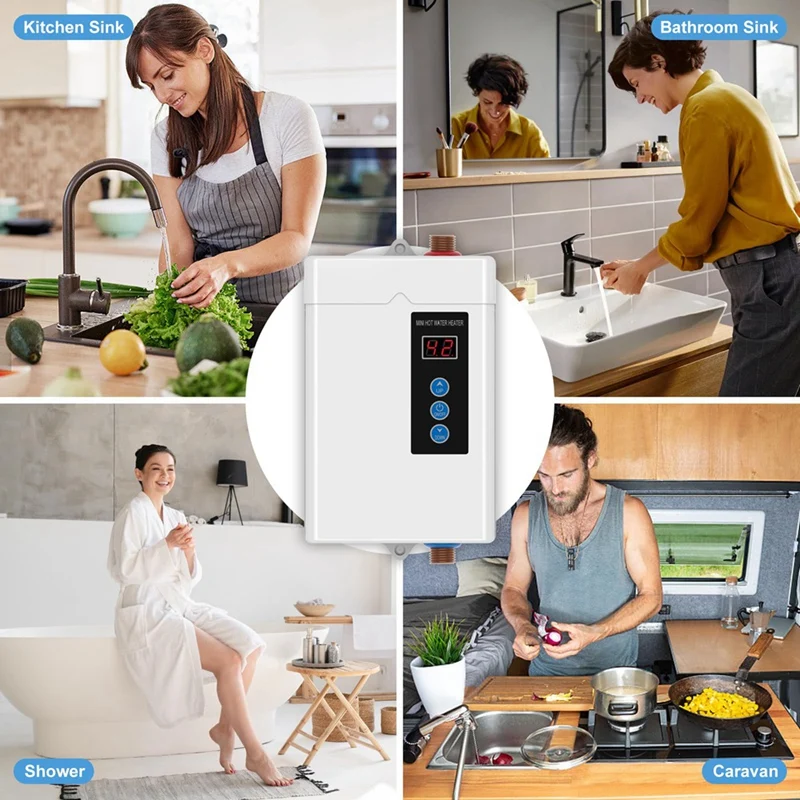 Colokan US, pemanas air elektrik tanpa tangki 3000W, pemanas air panas instan dengan Remote Control, pemanas air layar sentuh LCD tahan lama