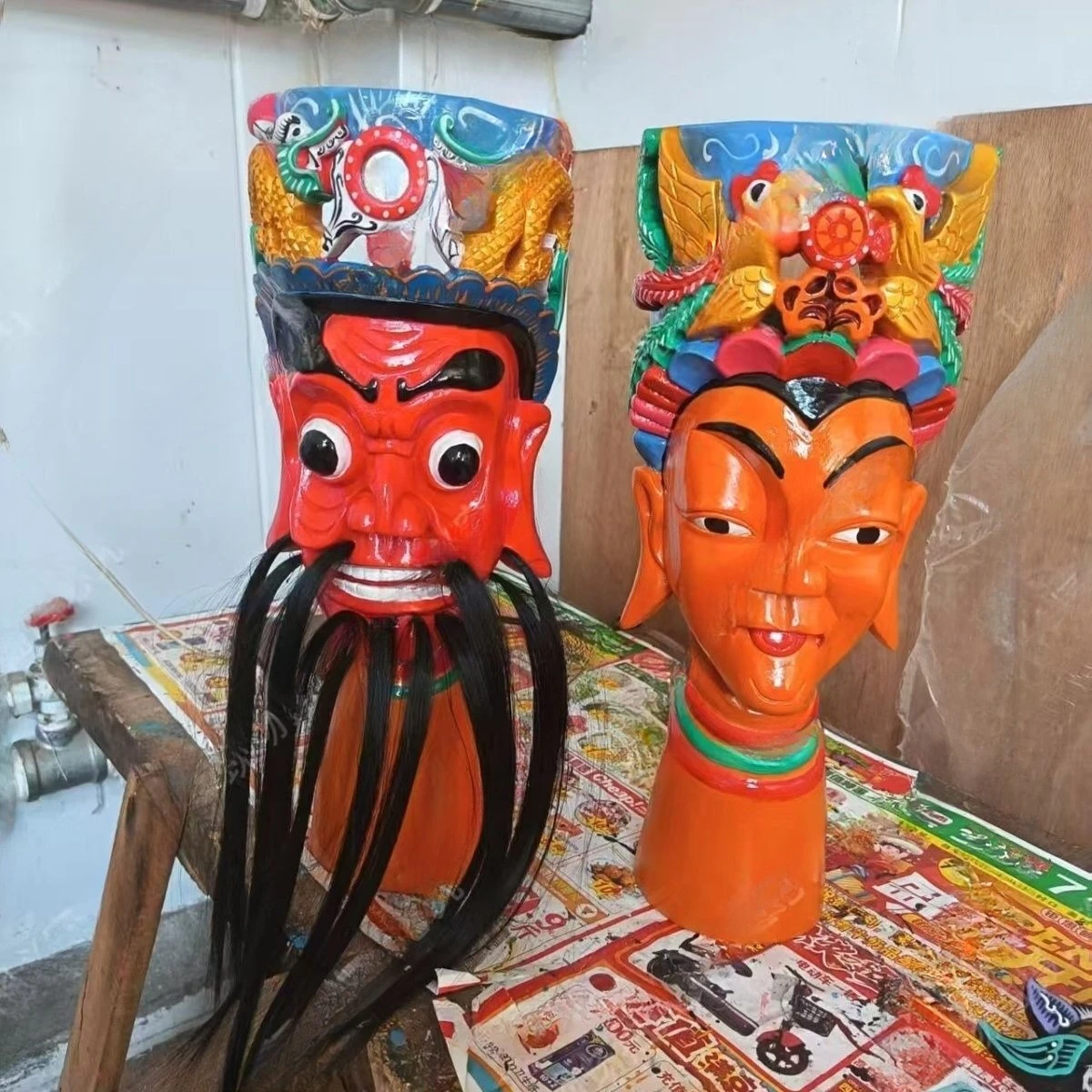 Guizhou pure handmade intangible cultural heritage orthodox Nuo opera mask Nuo Gong Nuo mother, 38 cm high and 16 cm wide
