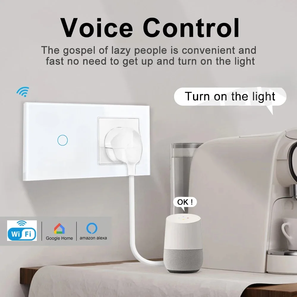 

Livolo EU Standard Wifi Switch And Wall Israel Socket Plug, AC 220~250V 16A Crystal Glass Panel for Alexa Google Smart Home Life