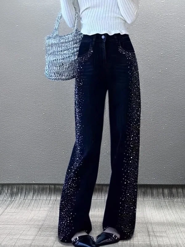 

High Waist Straight Leg Denim Wide Leg Pants Women's Faion Retro American Drill Long Pants Slimming Tall Effect Casual Sle