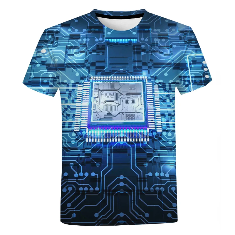 Nieuwe Zomer Computer Cpu Core Printplaat 3d Printing T-shirt Mannen Vrouwen Mode Toevallige Korte Mouwen Cool ademend Tops