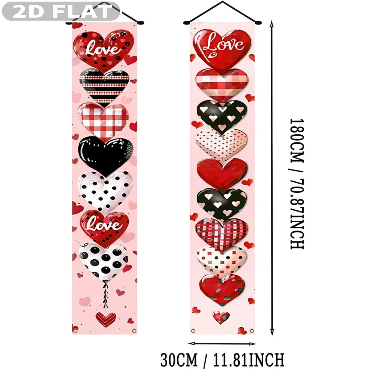 2D FLAT 1 Pair Valentine's Day Happy Party Banners Couplets, Valentine's Day Decor Couplets, Love Balloon, Valentine's Day Home