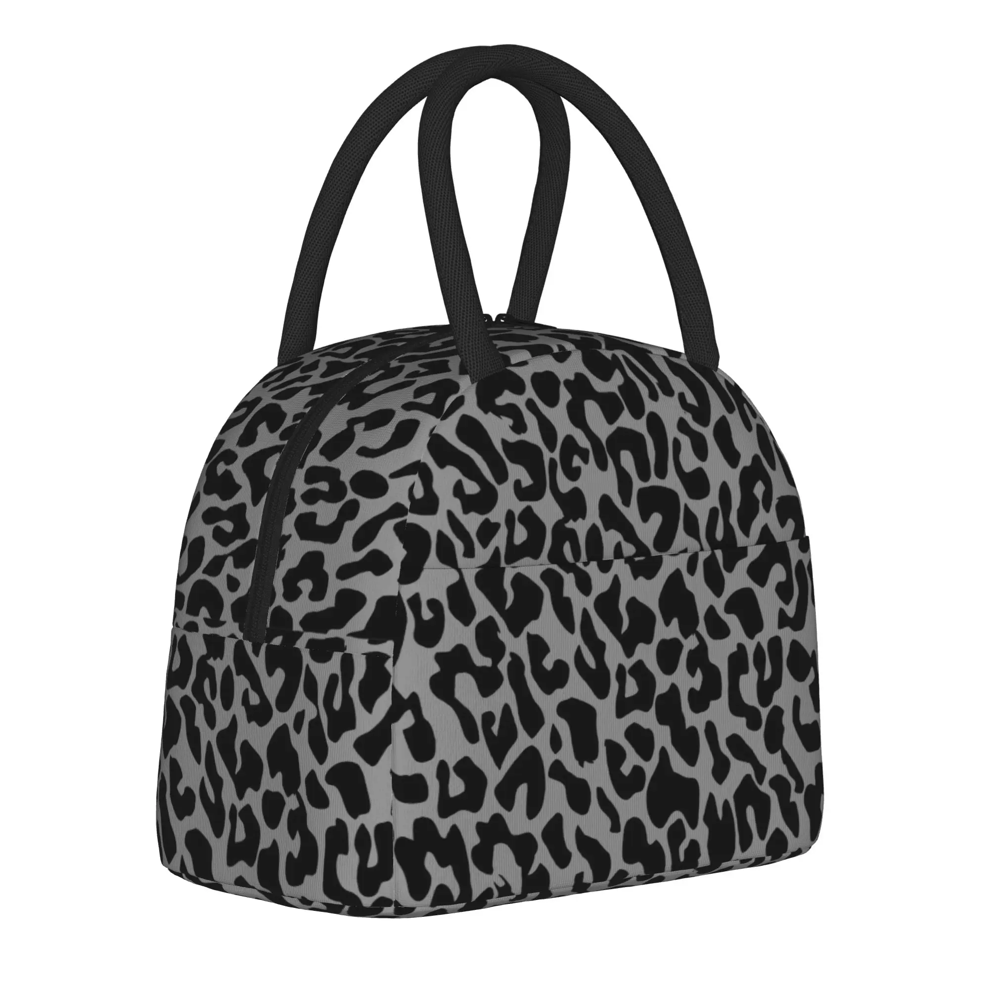 Black Leopard  Insulated Lunch Bag Cooler Bag Reusable Cheetah Animal Large Tote Lunch Box for Men Women College  Travel