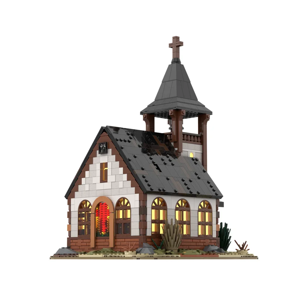 MOC Classic Medieval Western Desert Architecture Church Model Building Blocks Creative Street View Church Castle Bricks kids Toy