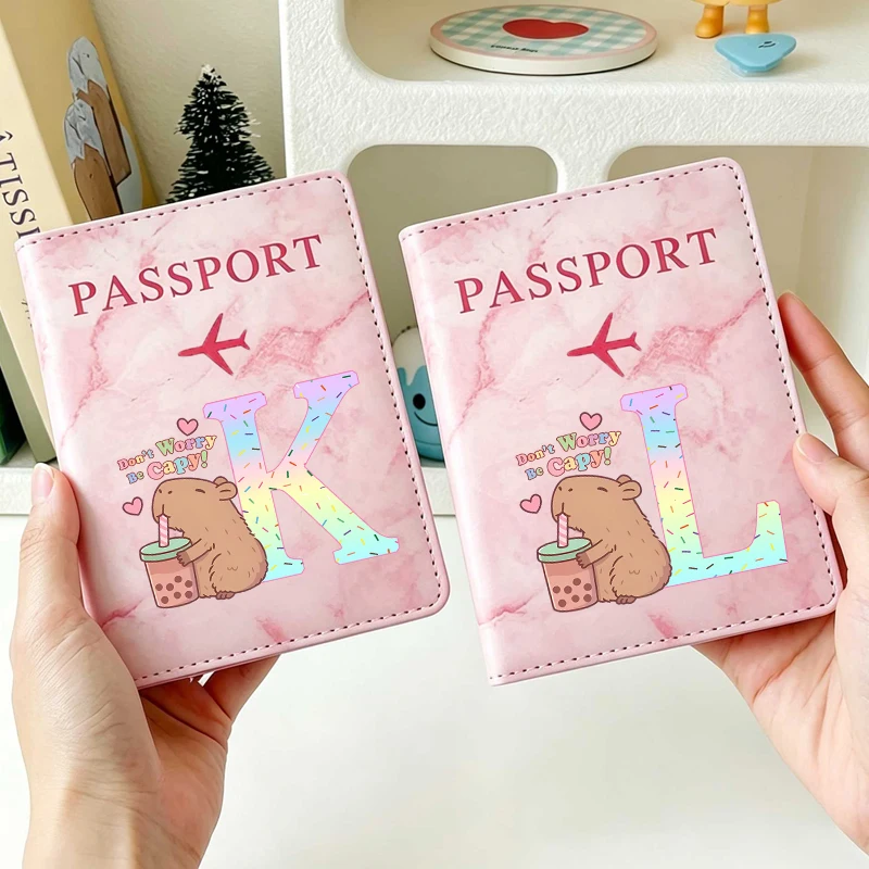 

Capybara Passport Covers Women Ultra-thin Document Holder Kawaii Anime Letter A-Z Travel Passport Holder ID Card Covers Gift