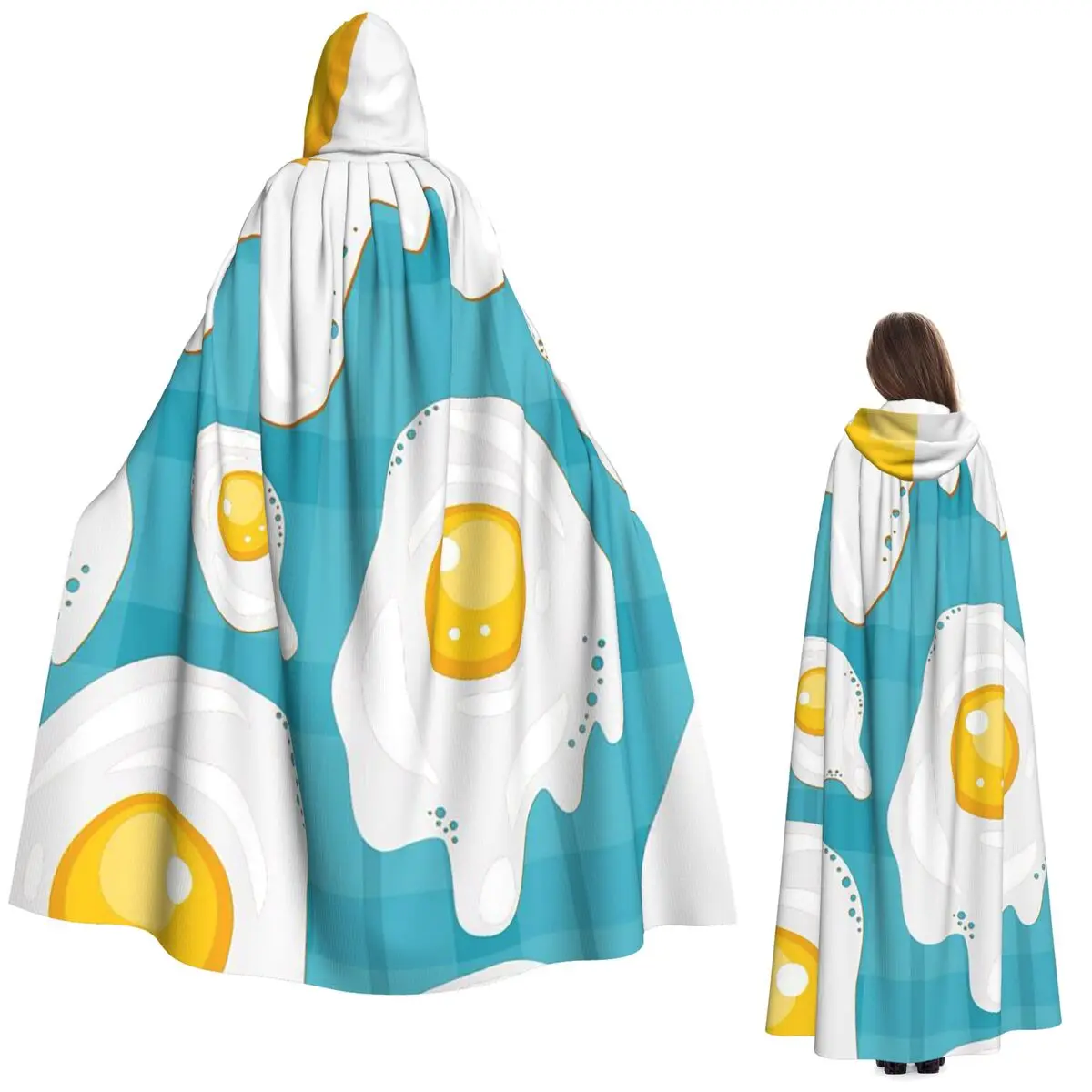 

Kawaii Fried Egg Long Hooded Cloak Witch Medieval Costume Cosplay Cape HalloweenVampire Adult Unisex
