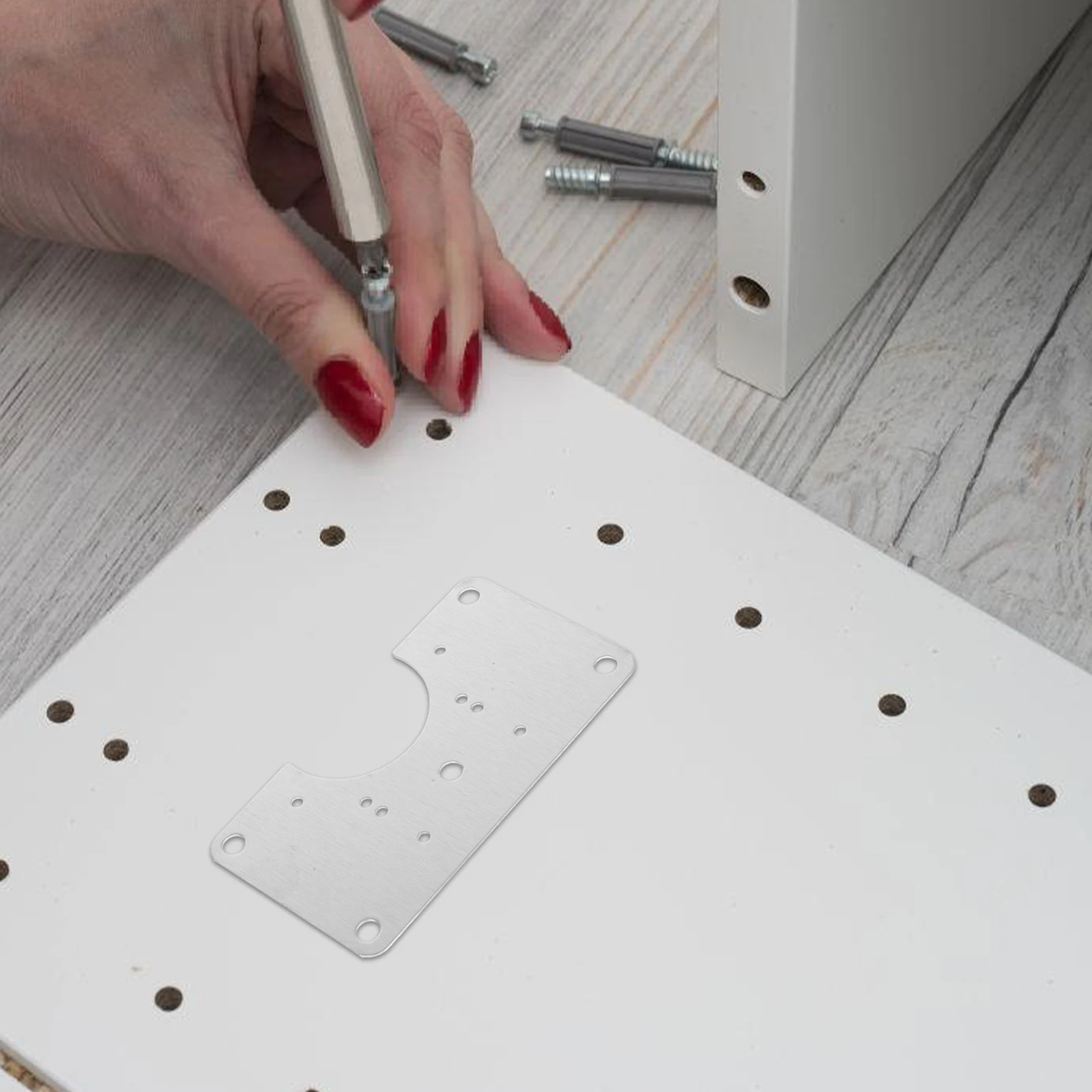 

10 Sets Cabinet Door Hinge Repair Plate Stainless Steel Durable Easy Installation Screw Included Silver Furniture Hardware
