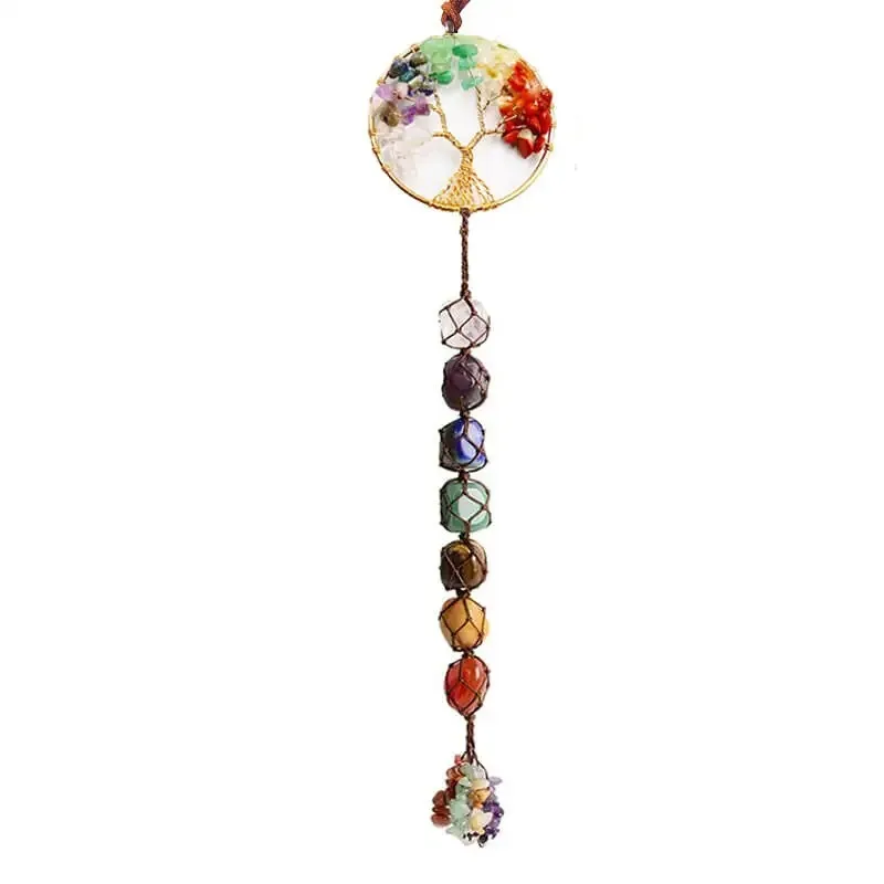 Seven Color Crystal Stone Hand-Woven Pendant Natural Stone Tree Of Life Crystal