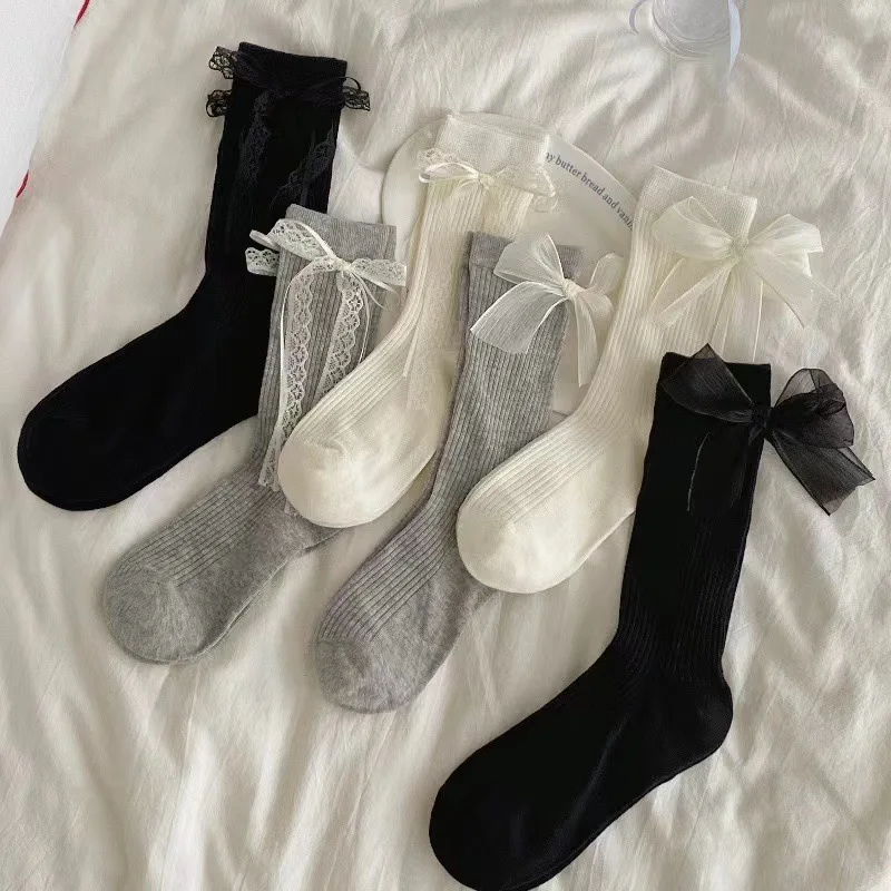 

Women's Socks Lace Bow Cute Kawaii Sweet Simple Fashionable Versatile Middle Tube Socks Ballet Style JK Lolita Stockings Girl