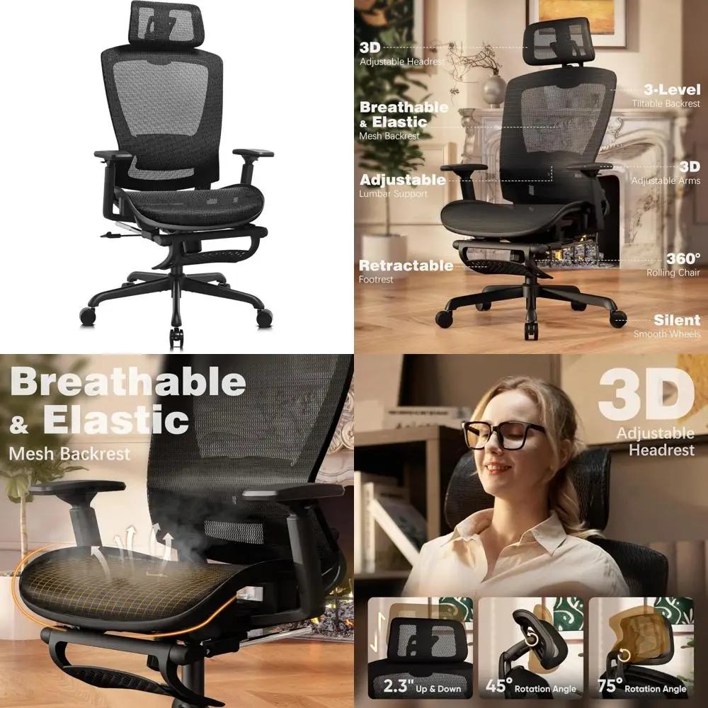 

Эргономичное сетчатое кресло T96E с регулируемым подголовником и подставкой для ног, поддерживающей поясничной подушкой для удобного офисного использования