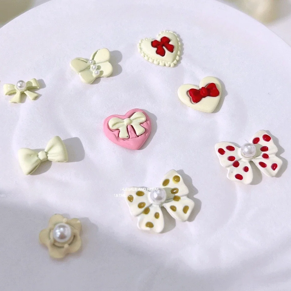 

Elegant French Bowknot Love Heart Polka Dot Ribbon Butterfly Pearl Bow Tie Nail Art Decorations Charms Manicure Tool Accessories