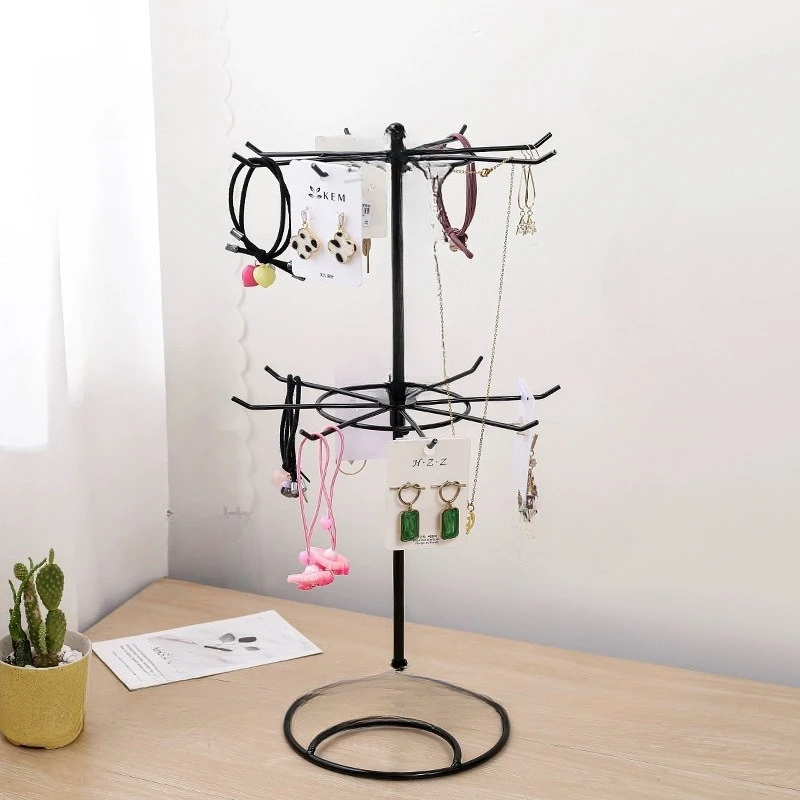 Black wrought iron jewelry rack, rotating key, jewelry rack, storage display rack, necklace hanger, earrings, bracelet rack