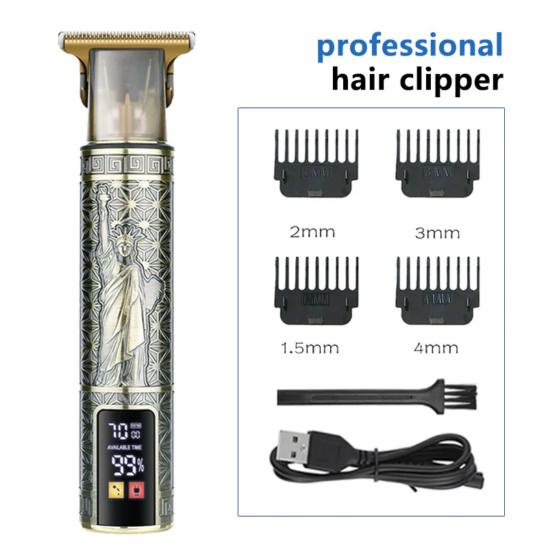 WAIKIL-cortadora de pelo eléctrica de Metal para hombre, profesional, carga USB, recortadora Digital inalámbrica, peluquería especial, cabeza de aceite de barbero