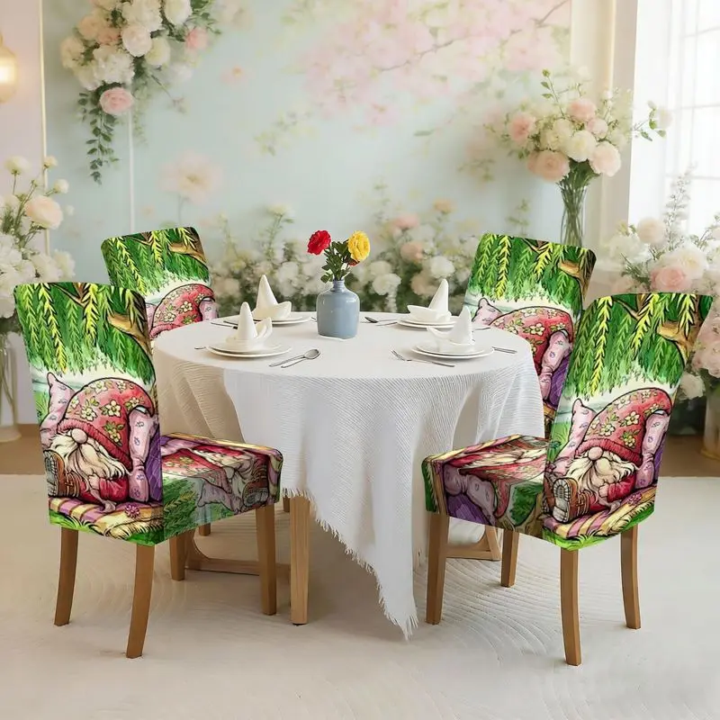 

Набор чехлов для обеденных стульев с плоским принтом и эластичной резинкой, с рисунком садового эльфа, лежащего под деревом, комфортный дизайн, чехол для стула.