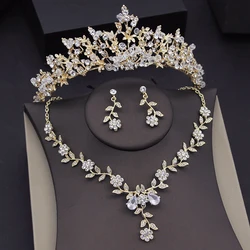 Foliage Crown Bridal Jewelry Sets for Women Tiaras With Earrings Necklaces Set Wedding Bride Jewellry Costume Accessories