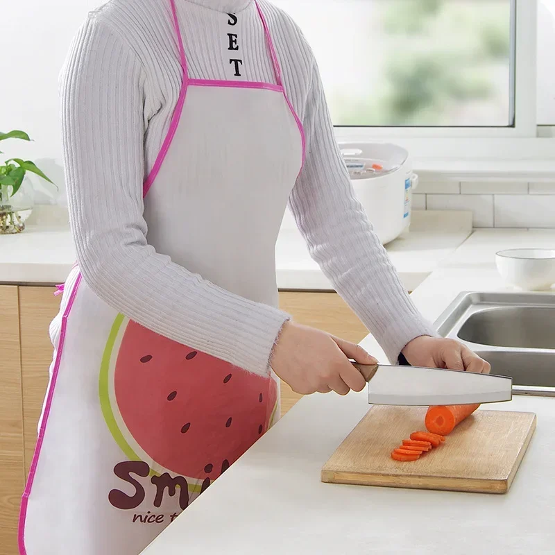 Bib Apron Semi Transparent Waterproof Anti-oil Apron Cartoon Fruit Printing Brief Adult Apron Kitchen Baking Cooking Accessories