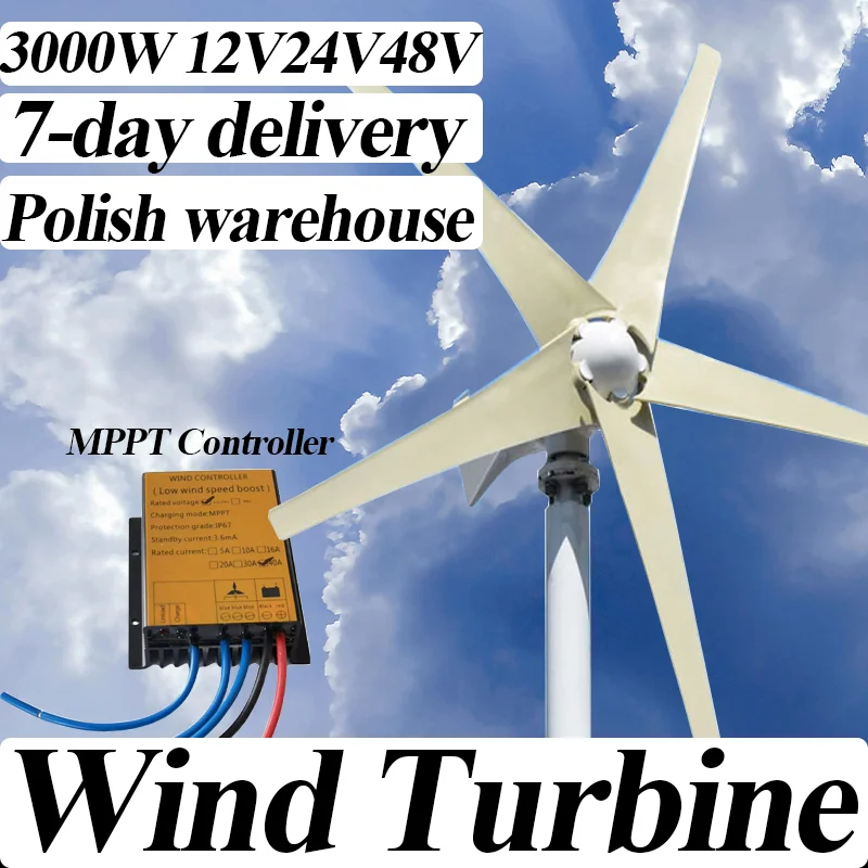 3KVA 3KW Horizontal Axis Wind Turbine 12V 24V 48V 3-Phase Alternator System