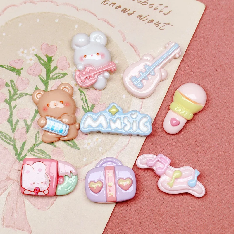 10 Pcs New Cute Bright Surface Cartoon Band Rabbit Little Bear Resin Scrapbook Diy Jewelry Wedding Hairpin Decorate Accessories