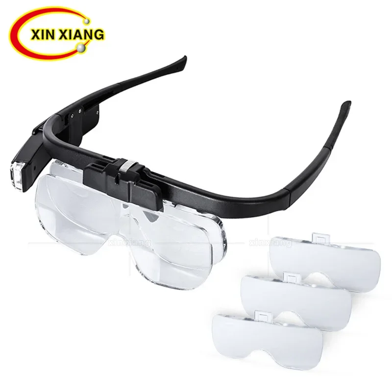 Lithium Battery Glasses Magnifier 4.5X Headband 2 LED Magnifier Rechargeable Magnifying Glass With LED Light 3 Glasses Len Loupe