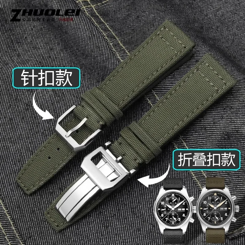 Nylon Canvas Fabric Watch Band for IWC Pilot Spitfire Timezone Top Gun Strap Green Black Belts Wristwatch Straps 20mm 21mm