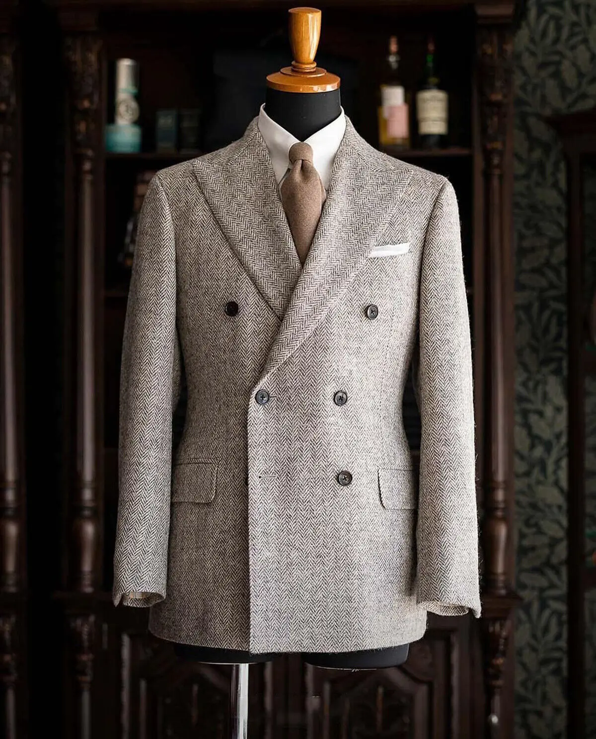 Men Suits for Man Herringbone Regular fit Groom Wedding Formal Jacket Tweed Wool Blend blazer