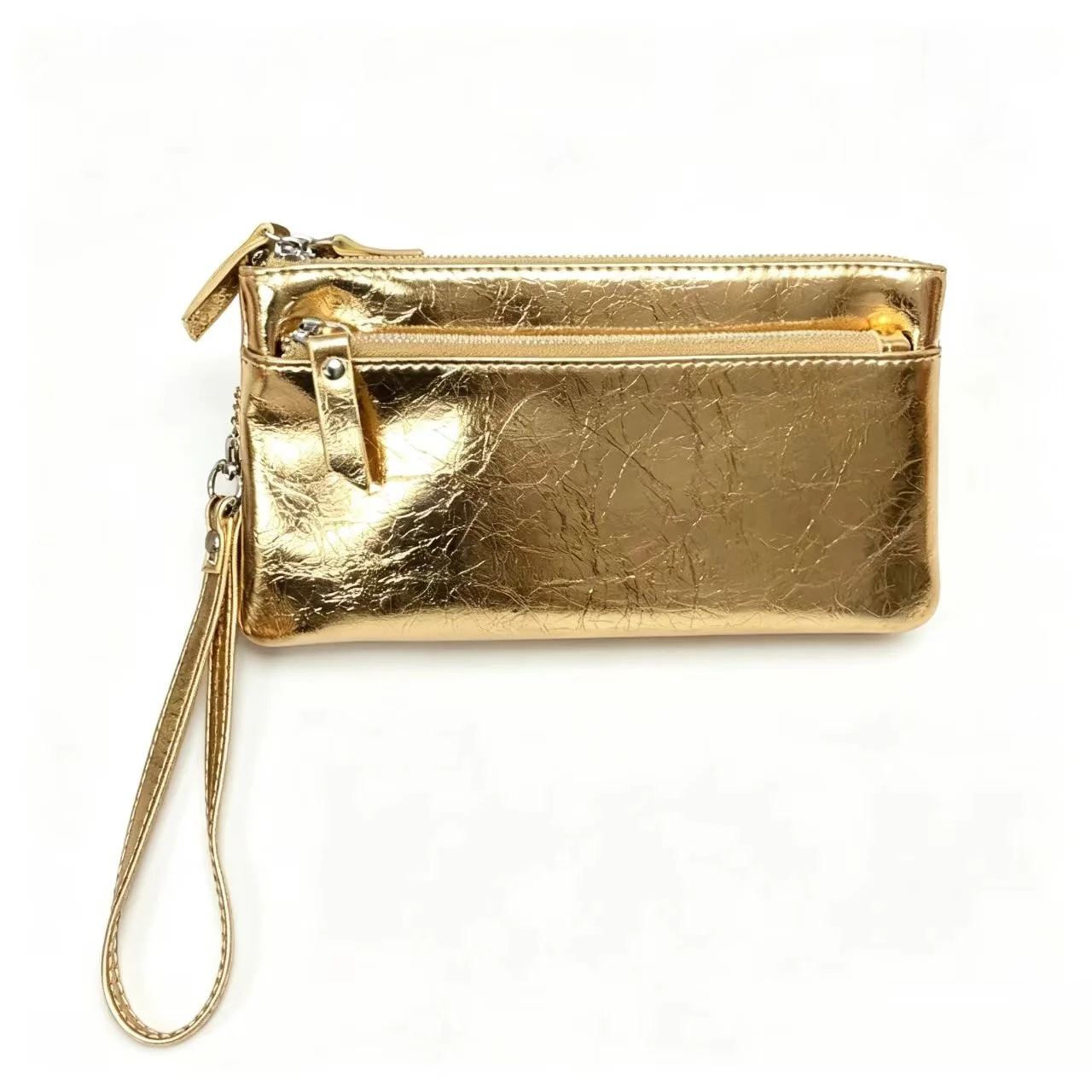

Women Genuine Leather Clutch Purse 3 Zipper Pockets Wrist Strap Wallet 2026 New Cow Leather Phone Pouch
