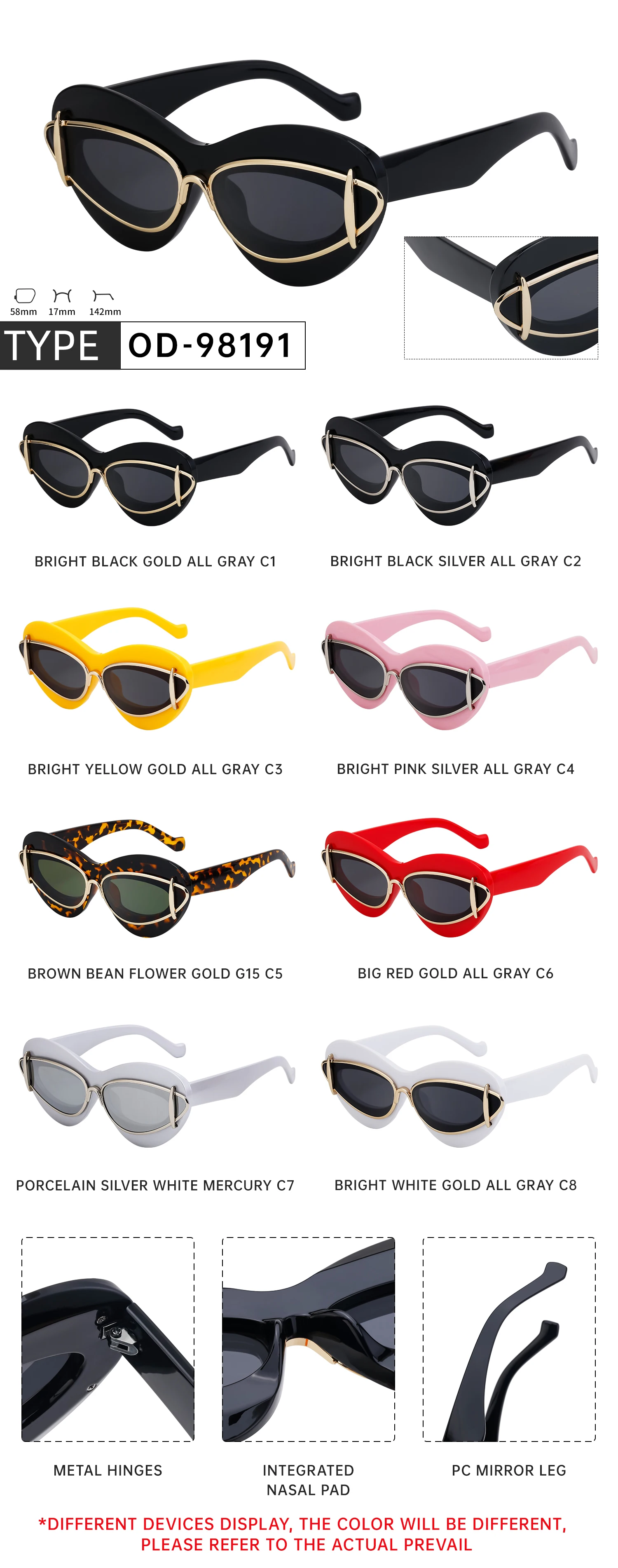 Modische Sexy Cat-Eye Sonnenbrille für Damen 2026 – Luxuriöses Markendesign, neue Doppelrahmen-Sonnenbrille für Damen, Cateye Shades Eyewear – Detail 14