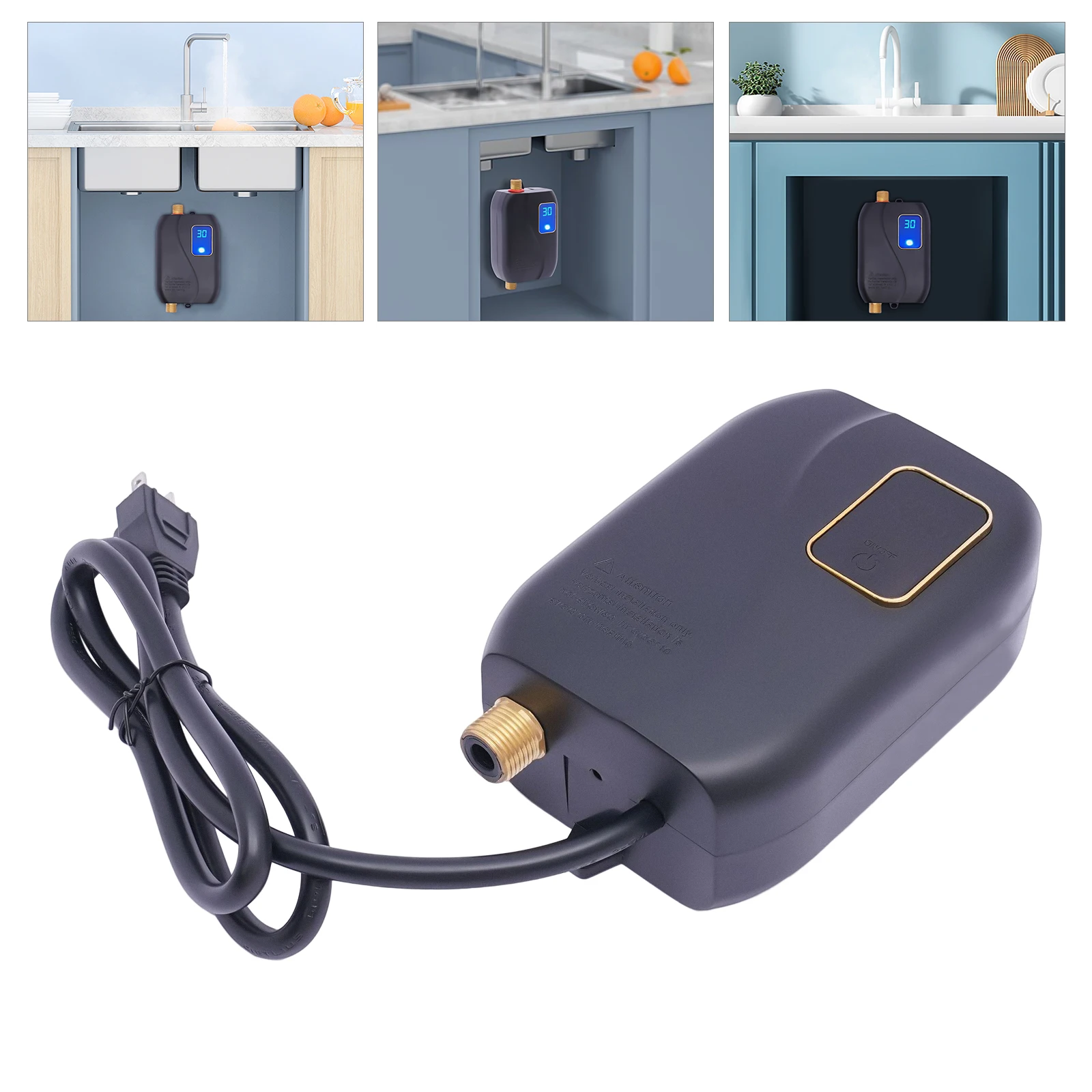 3.000W 68-122 ° F Mini Aquecedor de Água Instantâneo Ajustável 110V US Plug 3-5 Segundos Aquecimento Rápido Sob Pia para Cozinha Banheiro