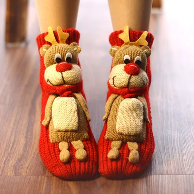 

2025 New Cartoon anti slip floor woolen socks Adult 3D home socks, indoor thick warm socks, Christmas socks.