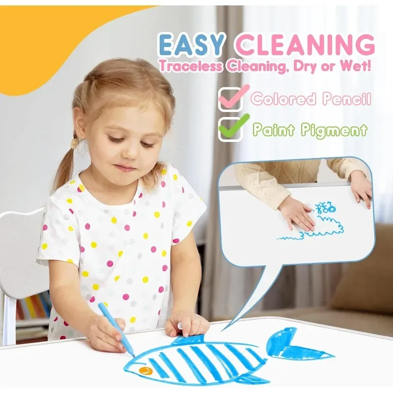 Kids Table & Chair Set with Adjustable Toddler-Safe Non-Slip Legs, Activity & Graffiti-Proof Desktop Ages 3-12