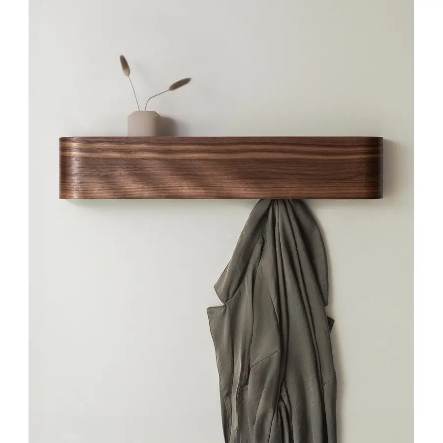 

WallMounted Coat Rack Toke Modern Design Coat Rack with Hidden Wall Hooks Solid Wood Veneer Panel Coat Hanger Walnut