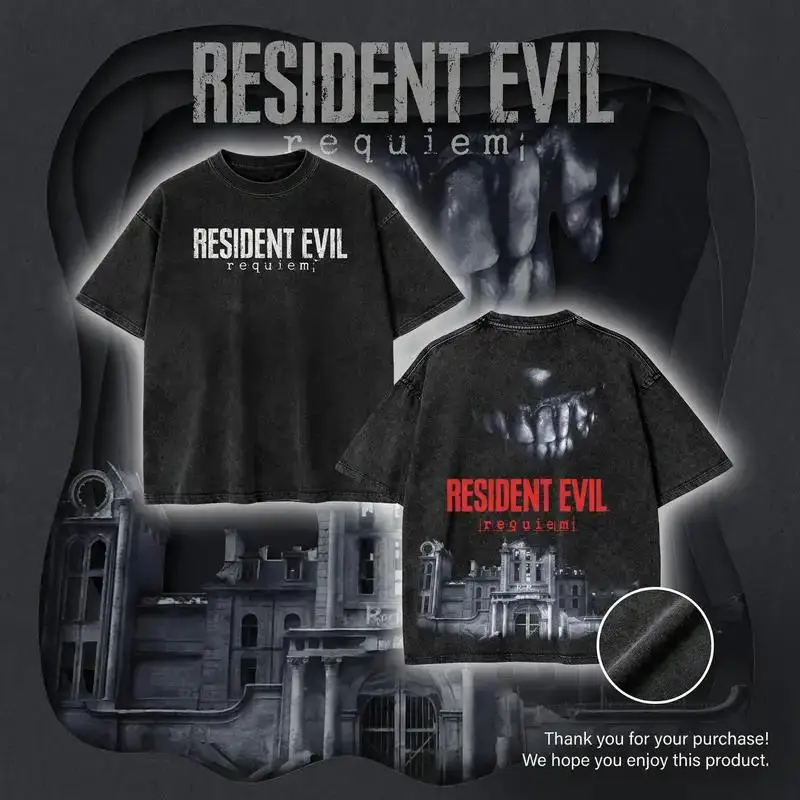 Hot Game Resident Evil Printed T-shirt Men Women Short Sleeve Clothing Oversized Cotton Tshirt Retro Washed T Shirt Harajuku Top