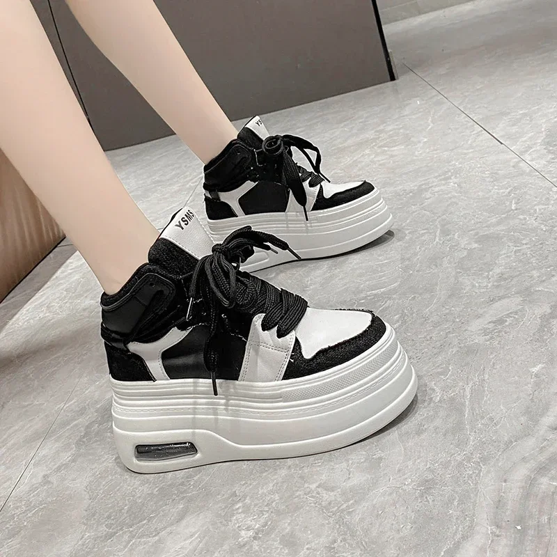 Chunky Sneakers for Women Comfort High Top 8cm Platform Height Increasing Sports Shoes Basketball Non-slip Trainers Walking Shoe