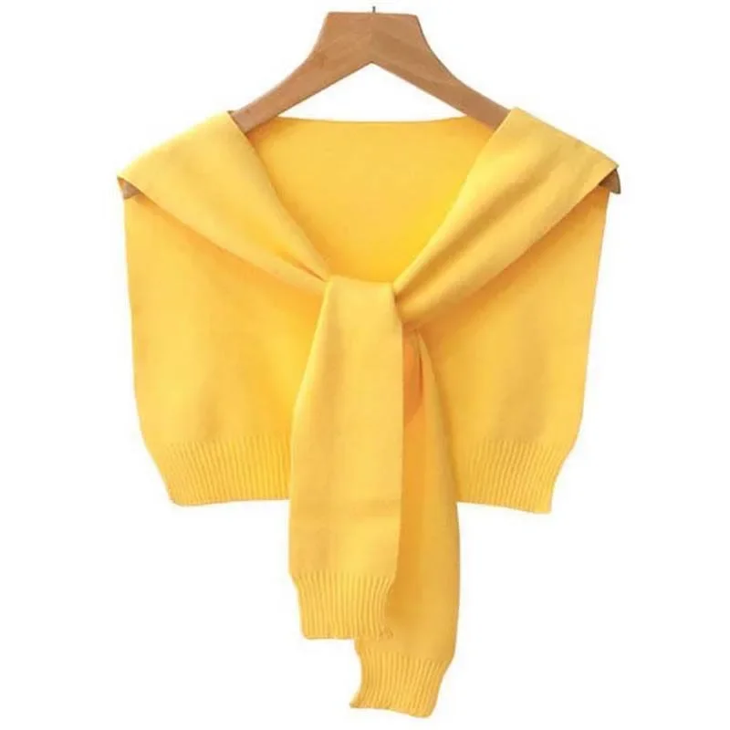 Solid Color Sweet Knitted Ladies Shawl Black Stripes Girl Collar Over Shoulders Office Protecting Neck Women's Collar Scarf Vest