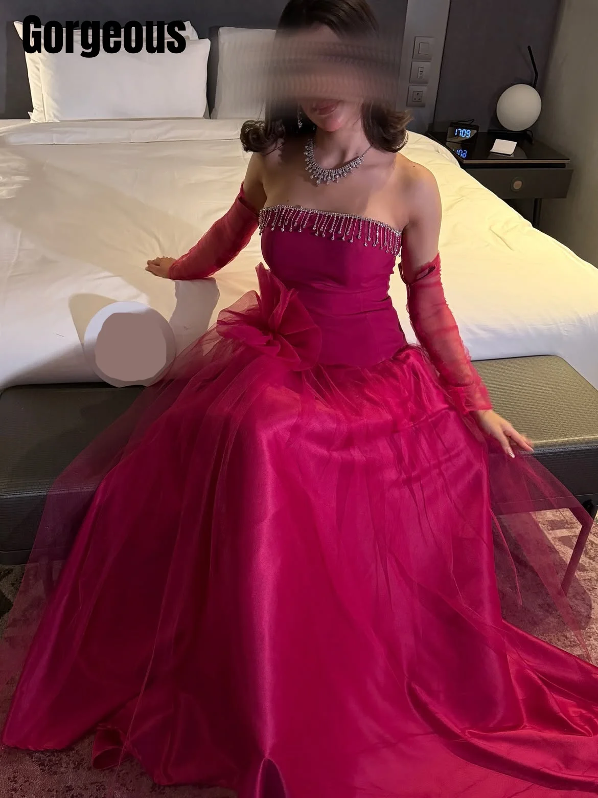 Hot Pink Shinny Prom Dresses 2026 Strapless A-line Sexy Evening Dress Vestidos De Fiesta Tulle Long Formal Gowns Customized
