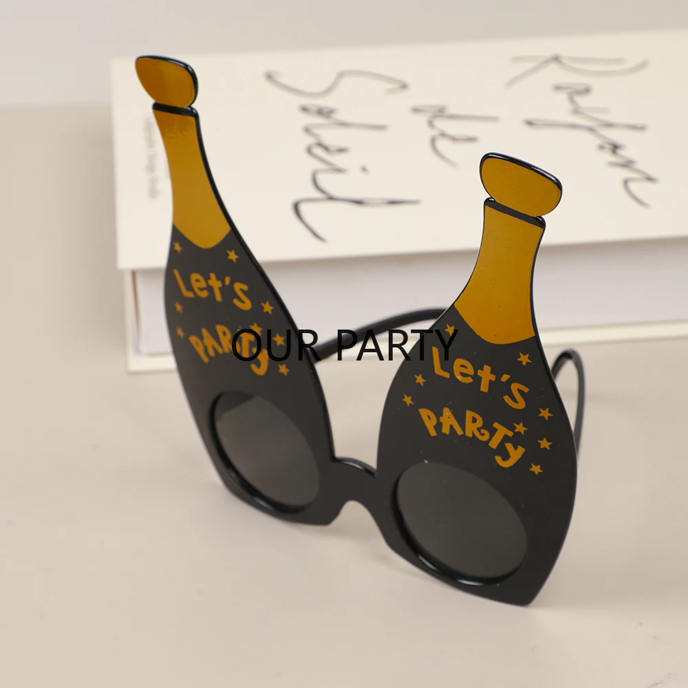 1 Stücke Schwarz Let's Party Thema Gläser Champagner Sonnenbrille Foto Requisiten für Junge Mädchen Geburtstag Hochzeit Neujahr Party Dekoration – Detail 4
