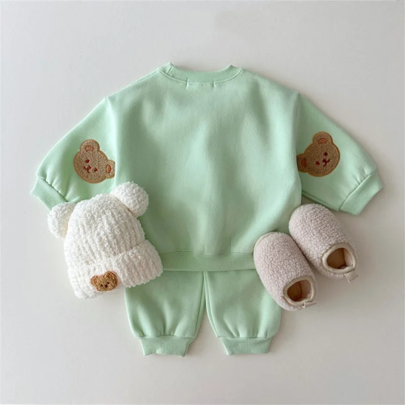 Custom Teddy Bear Toddler Outfits Baby Tracksuit Embroidery Sweatshirt And Pants 2pcs Sport Suit Fashion Kids Girls Clothes Set