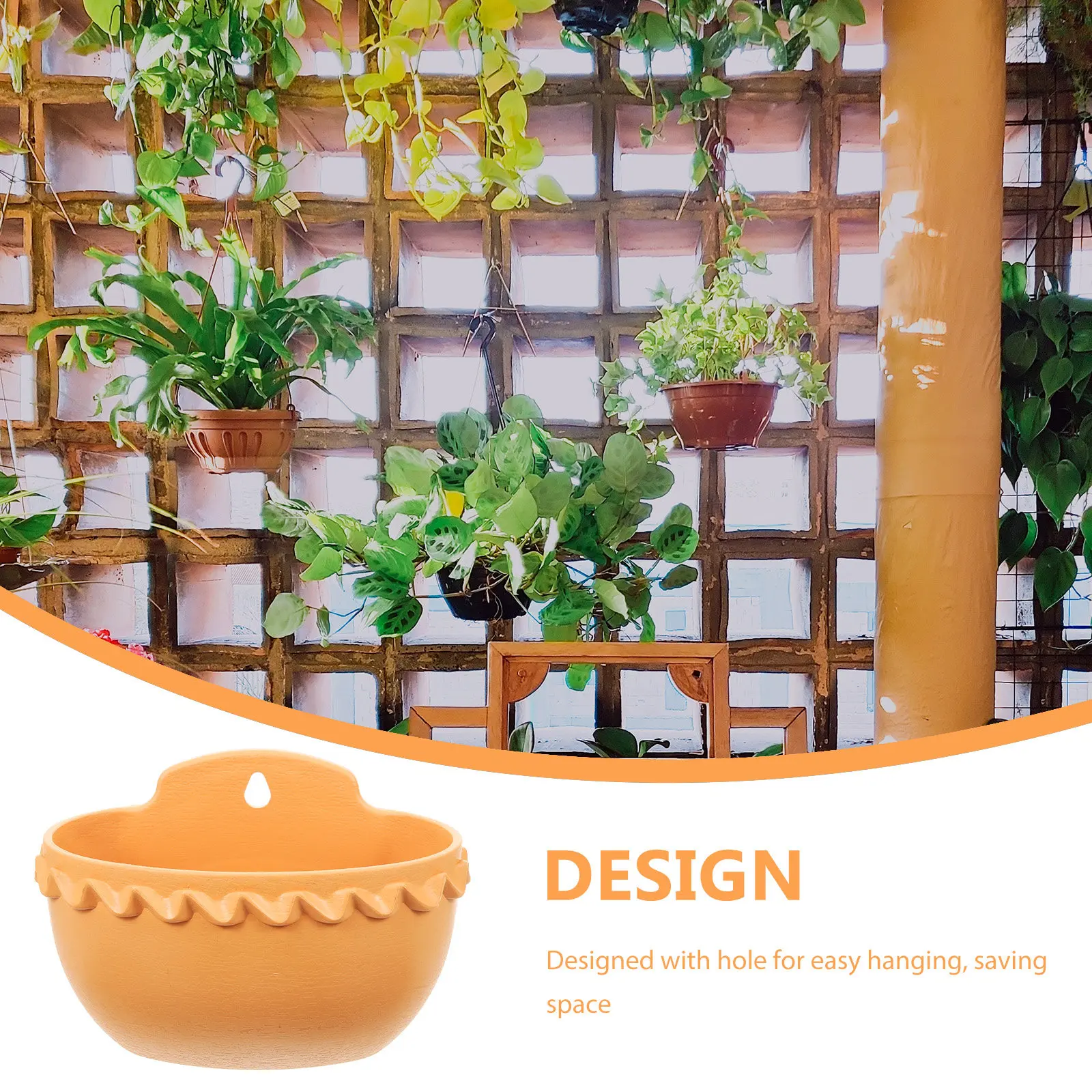 Light Brown Semi-Circular Hanging Flower Pot Wall Mount Planter for Indoor Plants, Balcony & Garden Decor