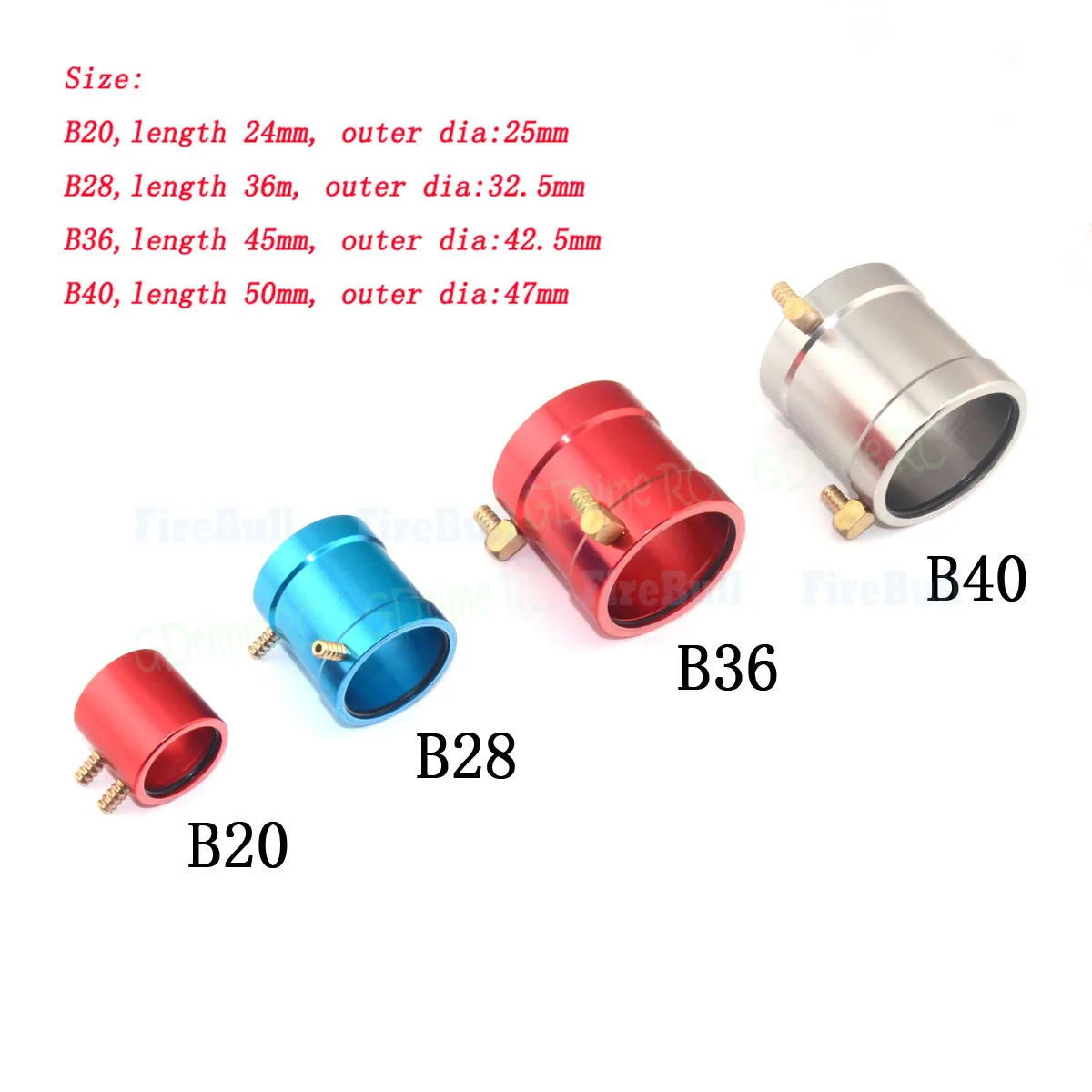 Aluminum Marine Motor Water Cooling Jacket for B20/B28/B36/B40 ID 20mm 28mm 36mm 40mm for RC Boat Brushless Motor