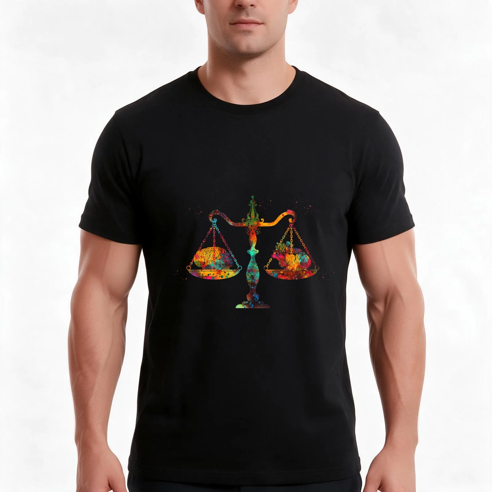 Balance Scale T-Shirt, Summer Casual Cotton Tee, Oversized Streetwear Tops, Vintage Graphic Print, Loose Fit Short Sleeve