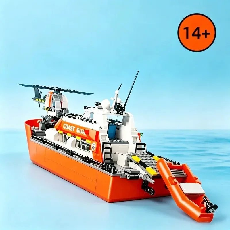 2026 new 742PCS Rescue Boat Helicopter DIY Buildable Bricks Model Bricks City Assembly Toys Christmas Birthday Gifts