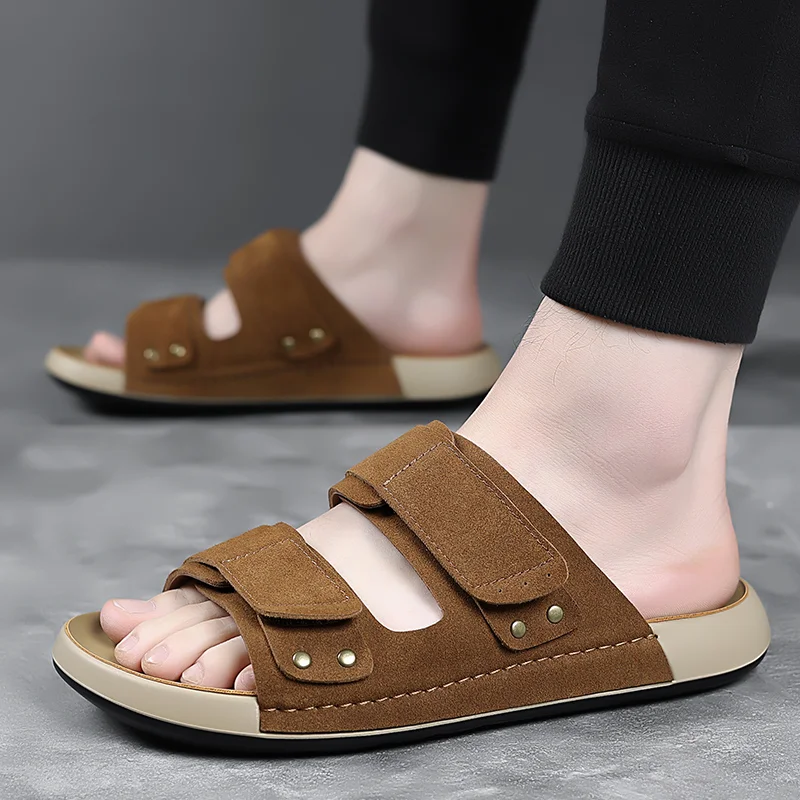 

Oversized Men Cowhide Sandals Slippers Soft Breathable Non Slip Casual Beach Outdoor Daily Summer Wear