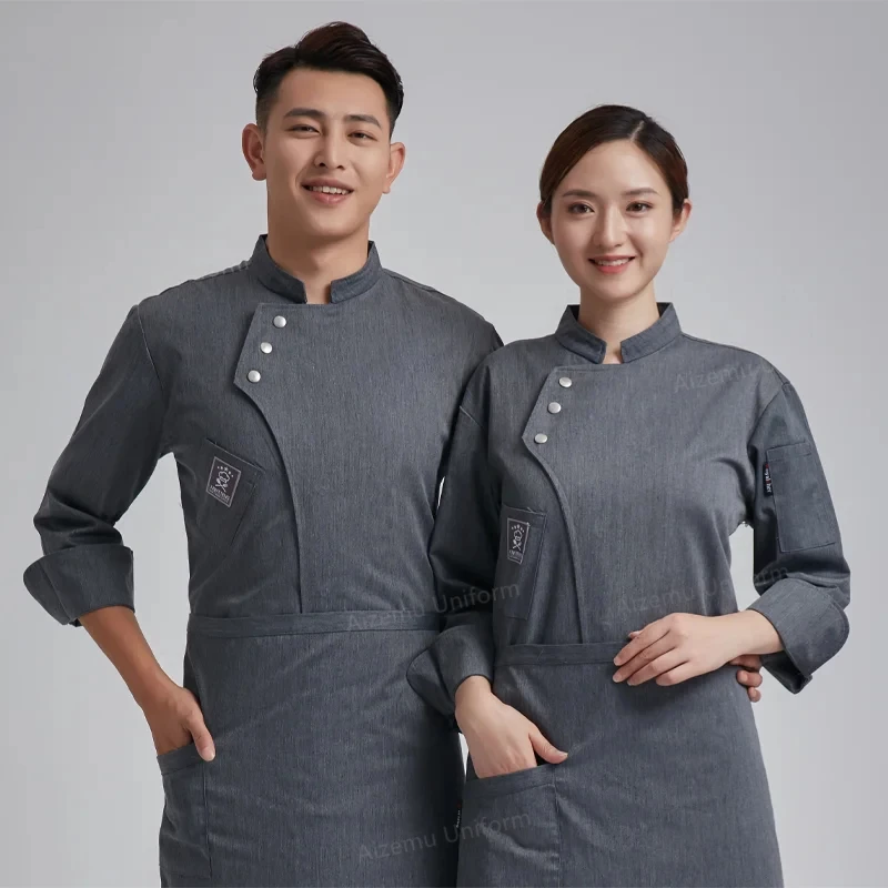 Long Sleeve Chef Jackets Kitchen Chef Uniform Shirt Bakery Breathable White Chef short sleeve coat kitchen clothes Apron Men