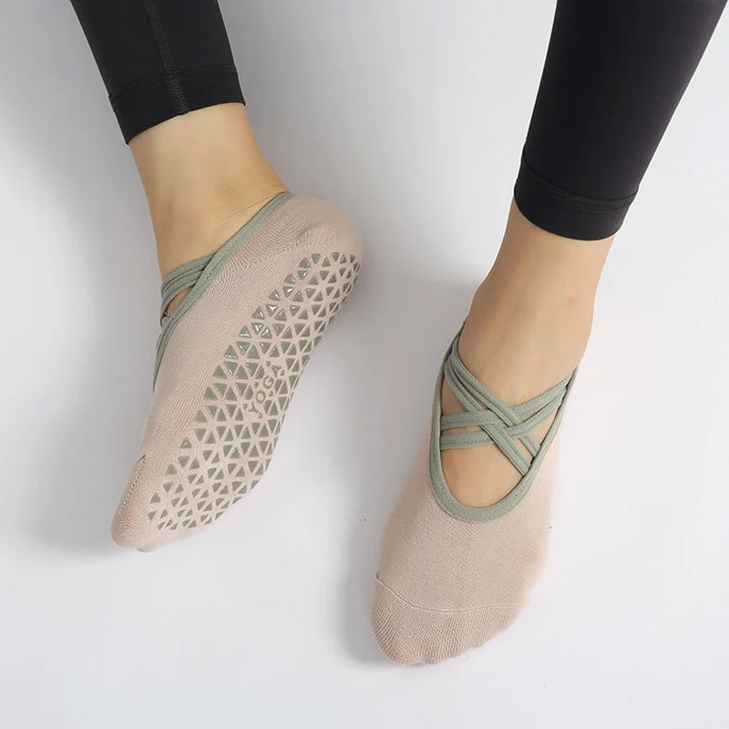 

Towel Bottom Women Pilates Socks Silicone Non-Slip Yoga Socks Bandage Ballet Dance Ladies Fitness Sports Cotton Socks