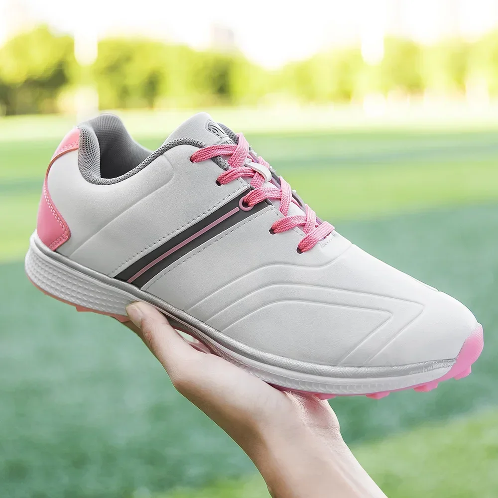 Sepatu atletik wanita, sepatu Golf sneaker olahraga berjalan luar ruangan tahan air