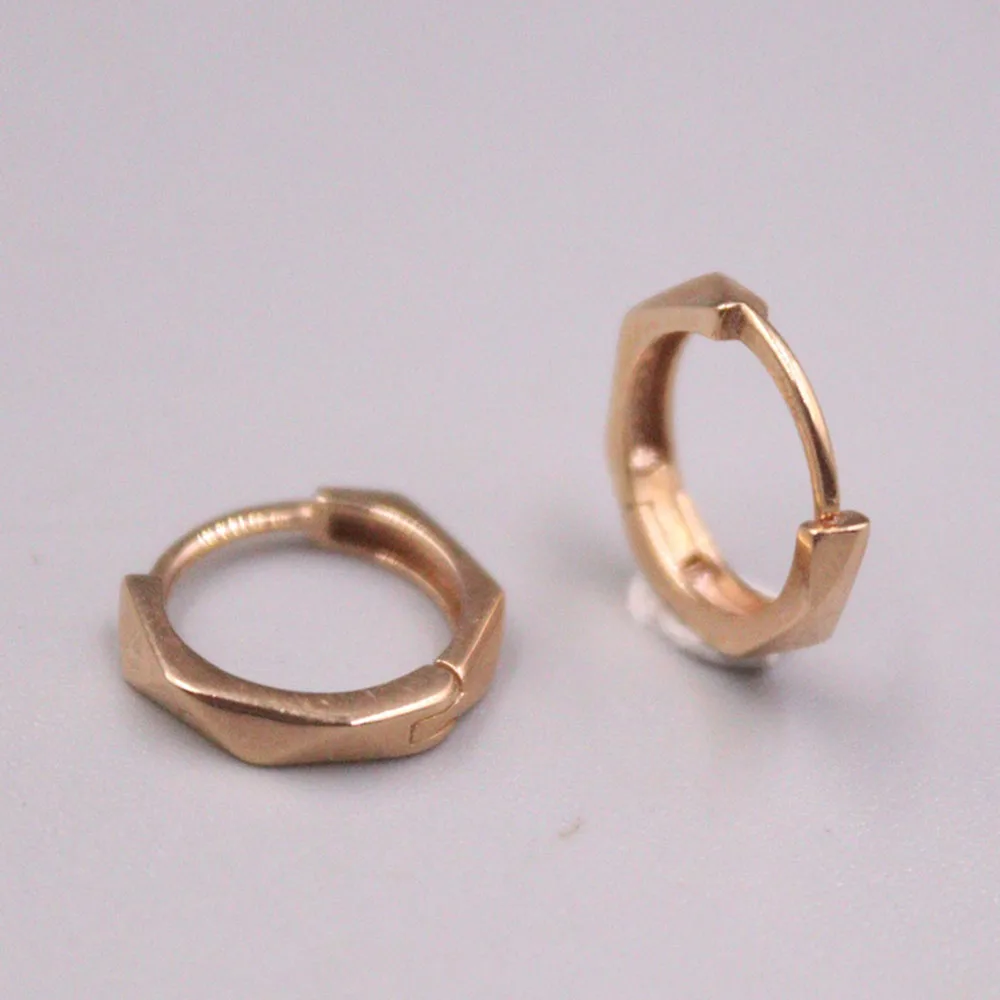 Real 18K Rose Gold Earrings Hoop For Women Carved Square Circle 11mm /1.41g