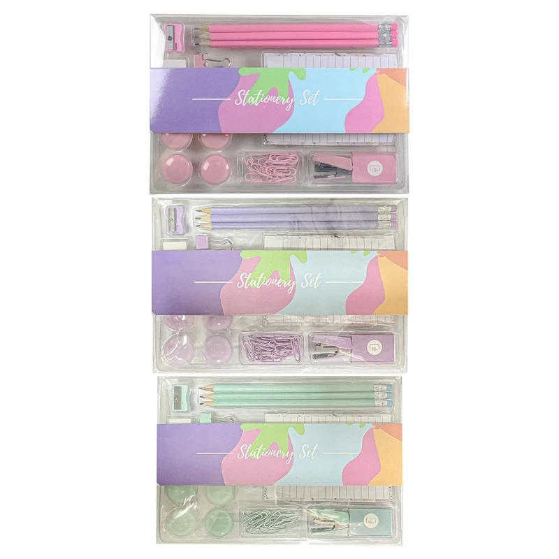 Small Staplers Magnets Push Pins Paper Clips Cartoon Notebook Eraser Pencils Binder Clips School Supplies for Girls