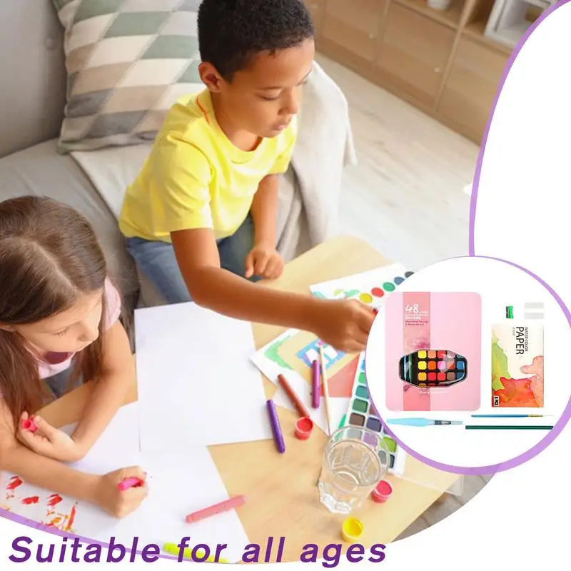 Juego de pintura artística al agua para niños, 48 colores sólidos, juego de pinturas para bocetos, paleta de bocetos, Kit de arte de viaje, suministros de pintura para adultos
