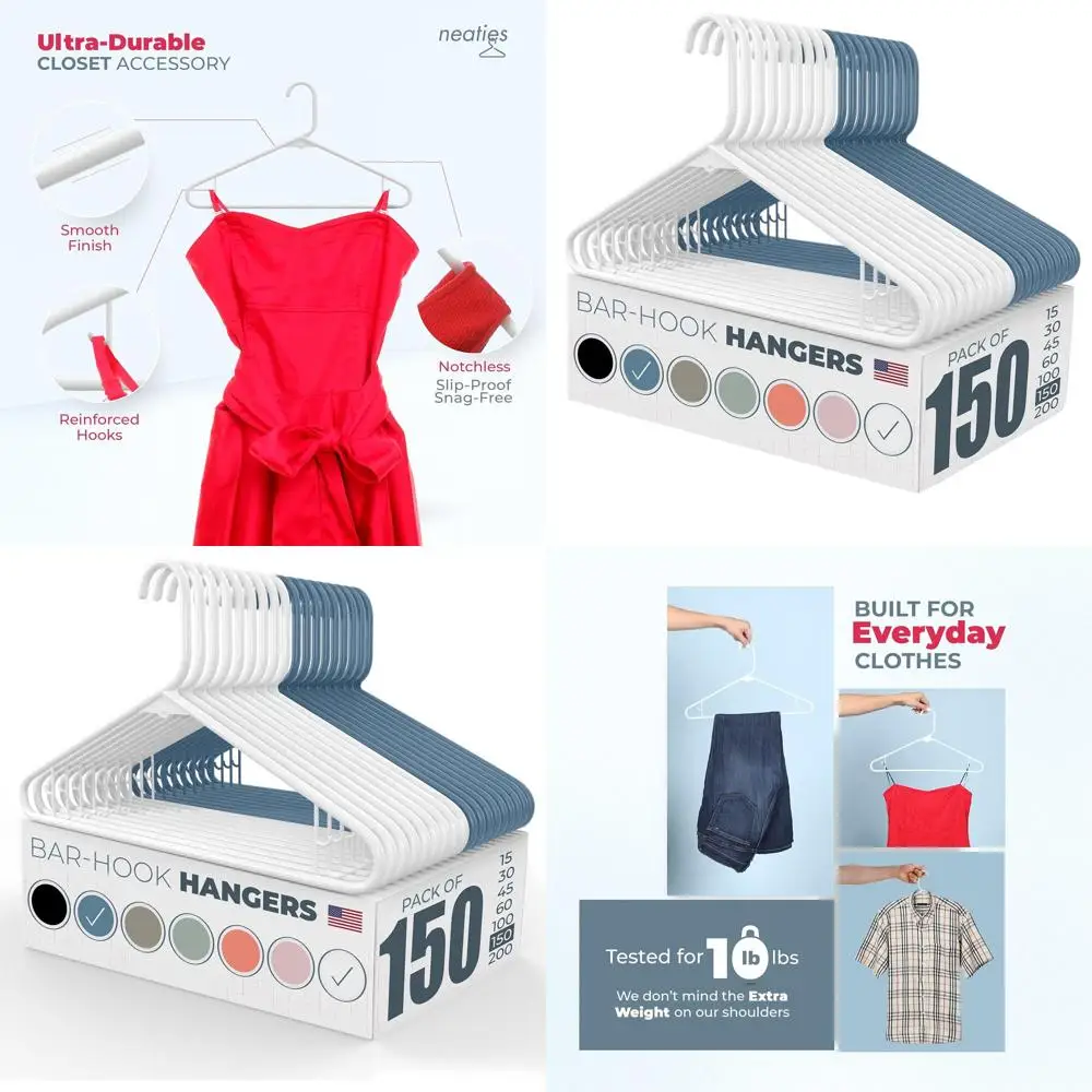

Набор из 100 белых и синих пластиковых вешалок - грузоподъемность 6 фунтов, производство США, для платьев, нижнего белья, рубашек и брюк
